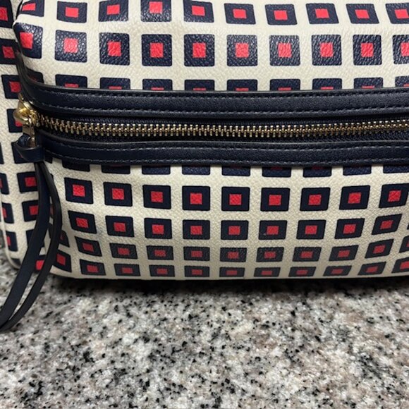Tory Burch Kerrington Milano Square Backpack Geo Print Navy Red | EUC - Picture 7 of 9